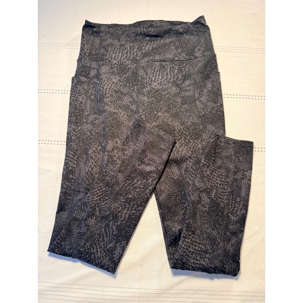 Danskin Womens Grey Snakeskin High Waisted Athletic Leggings with Pockets S